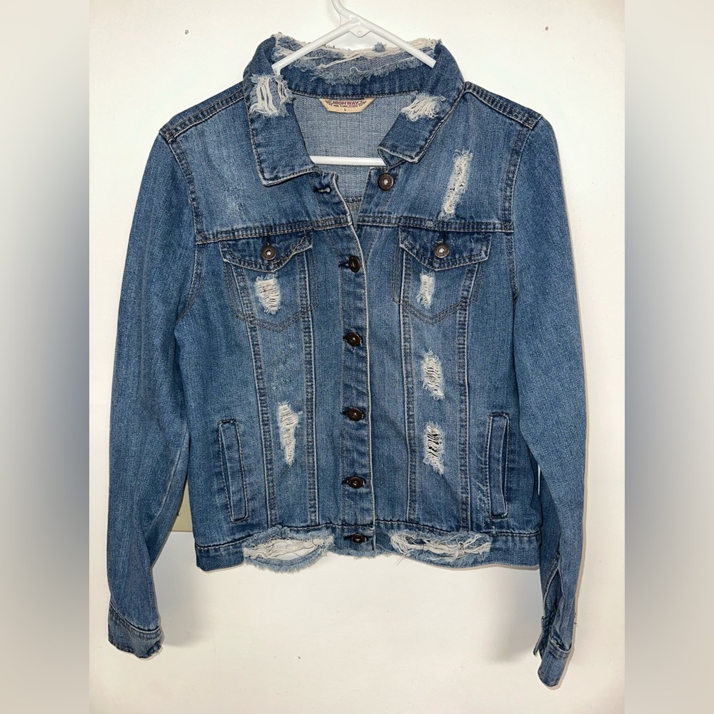Highway‎ Jeans Juniors Distressed Jean Jacket Size Large